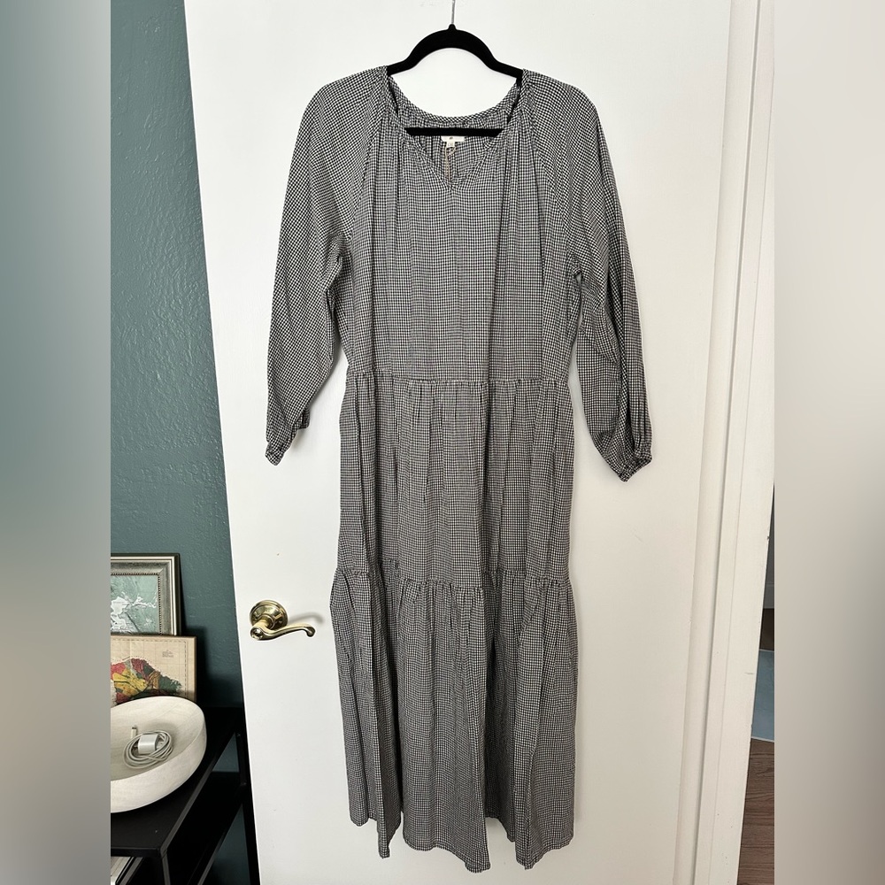 World Market Gingham Maxi dress with puff sleeves